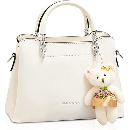 Damer Crossbody Mode Topphandtag Väskor Dam Axelväskor PU Läder Satchel Väska Flickor Messenger Väskor Handväskor med Björnhänge (Beige)