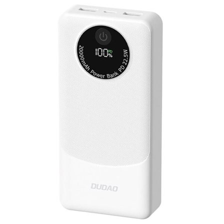 Dudao Powerbank 20 000 mAh 22,5 W PD med 2 × USB-A og USB-C – Hvit
