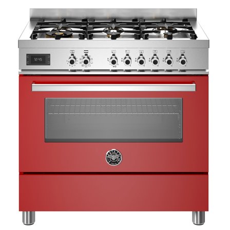 Bertazzoni PRO96L1EROT Professional gaskomfur med ovn, 90 cm, rød - Rød, ral 3001 pantone 200 c, blank | KitchenOne