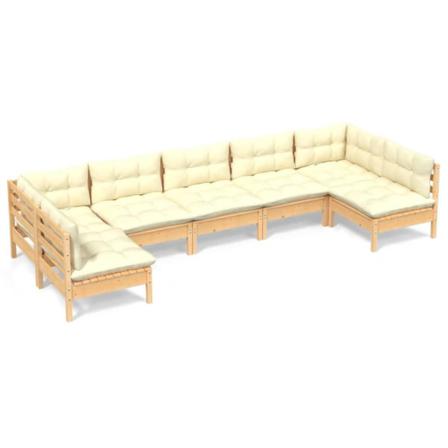 Vidaxl Loungegrupp Med Gräddvita Dynor 7 Delar Massiv Furu Creme