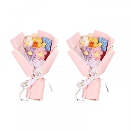 2 stk. Blomsterbuket, Farverigt Hæklet Buket Kit til Valentinsdag Hjemmeindretning Fest Jul Fest Jubilæum