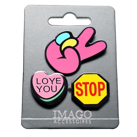 3 st Pins / Brosch / Knapp - Stop, Love You & Peace