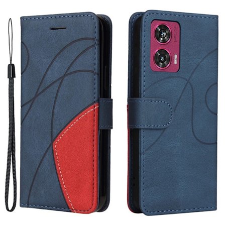 Texturerat läder Motorola Edge 50 Fusion fodral med handledsband - Blå