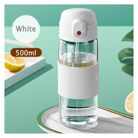 Bärbar halmglaskopp med skala hög kapacitet vattenflaska för pojkar flickor White 360ml