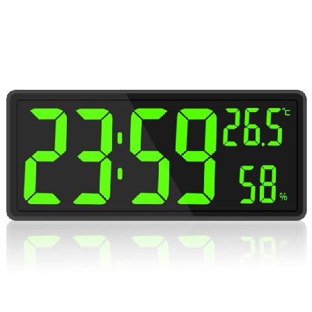 Led digital veggklokke, display med store siffer, innendørs temperatur og fuktighet, for gårdshus, hjem, klasser