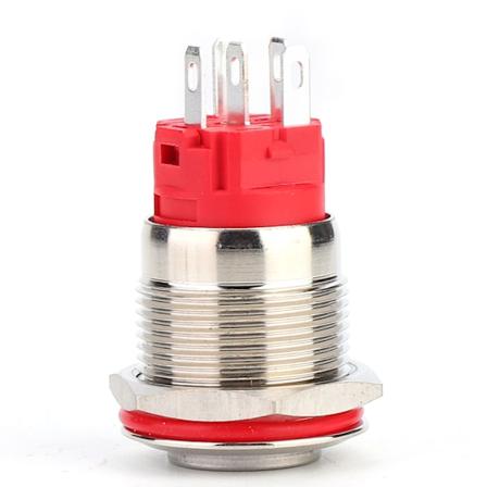 Metal Trykknapkontakt DC9~30V 19mm 1NO 1NC Selvspærrende Kontakt med Lys Gul (Ring Strømpære Høj Hoved Selvspærrende)