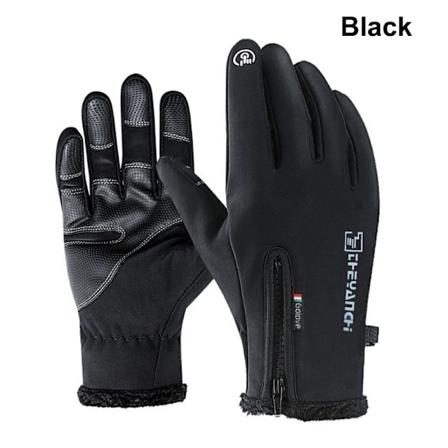 1 Par Vinterhandsker Mænd Touchscreen Anti-Slip Unisex Vandafvisende Vindtæt Varme Cykling Kolde Handsker Mode Lynlås Sportshandsker Black XL