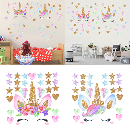 2 delar tecknad Unicorn väggdekor vardagsrum sovrum dekor - spot sales