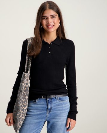 Kids ONLY KOGMILA LS RIB BUTTON POLO NECK Svart Tröjor Tjej - Kids Brand Store