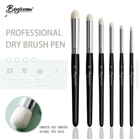 Tør Pensel Miniature Maleri, 6 stk. Tørre Pensler til Miniaturer Premium Gedehår Buet Tørpensel Sæt til Hobbyfolk og Entusiaster til Tør-Pensel Skala