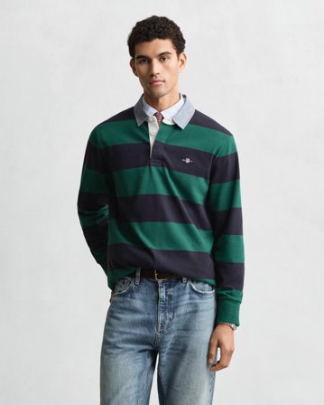 GANT Herren Gestreiftes Heavy Rugger mit Chambray-Kragen (L) Grün