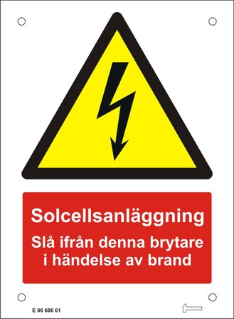 Hammarprodukter V0105122 Skylt för solcellsanläggning, Elfördelning & strömförsörjning