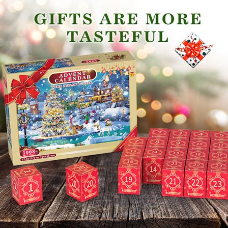 Adventskalenderpussel 1008 Pusselbitar 24 Dagar Nedräkning till Jul Adventskalender, Julgåvor till Barn