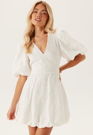 Bubbleroom Occasion V-neck Bubble Hem Short Dress White XL