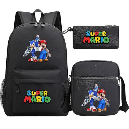Super Mario -reppu teineille - Tyttöjen ja poikien kawaii-tyyliset vedenpitävät kangaskoulureput, 3 osan setti kannettavalle tietokoneelle - Mochilas-