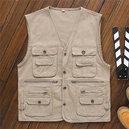 Bomulls Vest med Flere Lommer, Fiske- og Fotovest for Menn Gul