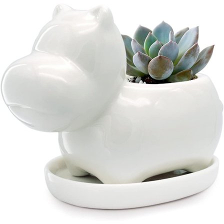 1 st vit flodhästformad blomkruka, minikaktus i keramik