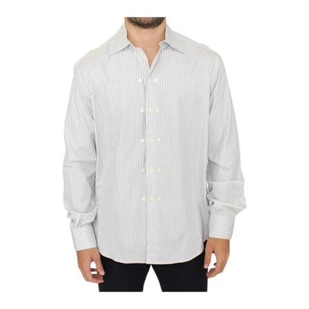 Ermanno Scervino, Ermanno Scervino White Gray Striped Regular Fit Casual Shirt Wit, Heren, Maat:L,Cotton