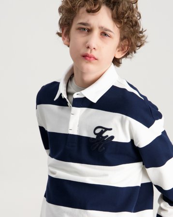 Tommy Hilfiger TH SCRIPT GRAPHIC RUGBY POLO LS Blau Polo/Rugbyshirts Jungen - Kids Brand Store