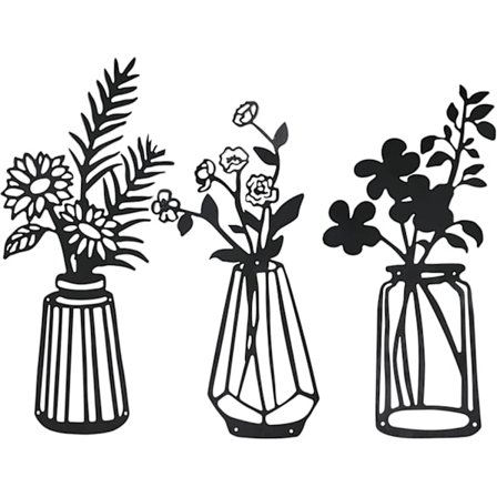 3 stk. Metallblomster Veggdekor Svart Metall Veggkunst Metall