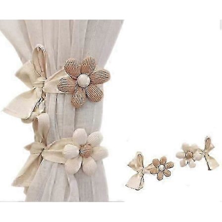 2 stycken - Gardinsnöre - Gardinsnören - Gardinband - Heminredning - Dragsko för gardiner - Knyt gardiner - Blomblad - Offwhite, Khaki -[D]