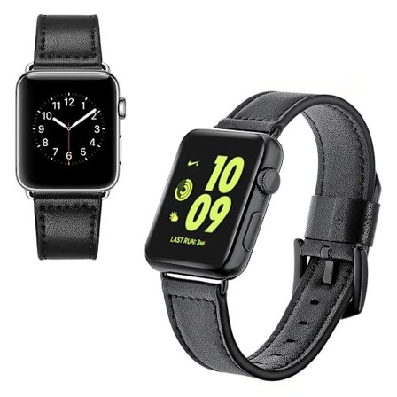 Apple Watch Series 5 40mm cool edge klockarmband i äkta läder - Svart