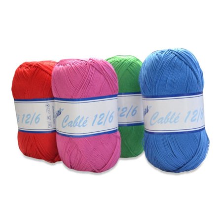 12/6 hæklegarn, 200 g pr. tråd, naturfarvet