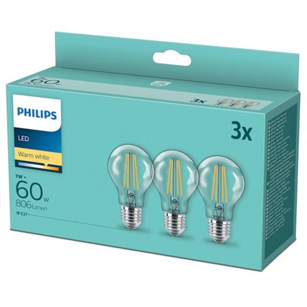 3-pack LED E27 Normal Klar 60W 806lm