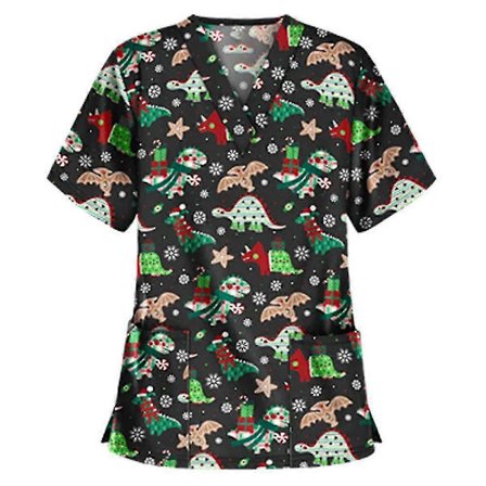 Jule Sykepleieuniform Skrubb Kort Ermet T-skjorte Julebluse Topper