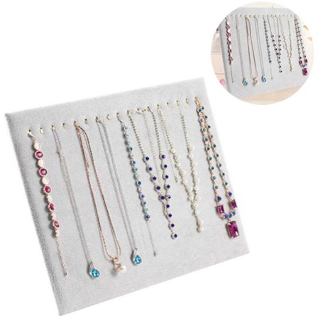 Halskædeholder med 17 kroge, fløjlshalskædeholder, øreringsholder til smykker (halskædeholder med 17 kroge), grå