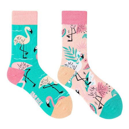 5 par Många stilar av AB-strumpor asymmetriska kreativa trendiga strumpor roliga par mandarinanka färgade mellanhöga strumpor