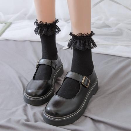 Mote Lolita jente kvinne blonder strømper sett volang prinsesse Black