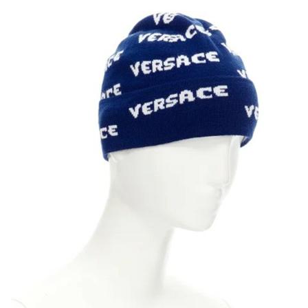 Versace Pre-owned, Pre-owned hats Blauw, Dames, Maat:ONE Size,wol