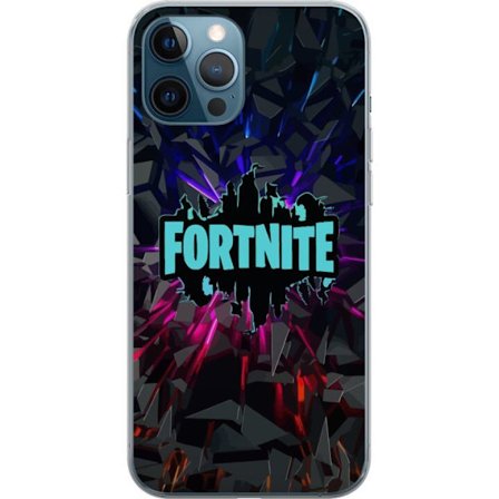 Kompatibel Mobilcover til Apple Apple iPhone 12 Pro Fortnite logo - Sort baggrund med blå neon og farvede lys