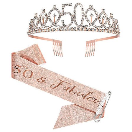 50-vuotissyntymäpäivä ruusukultainen vyö kruunu 50 vyö tiara tarvikkeet naisille (FMY)