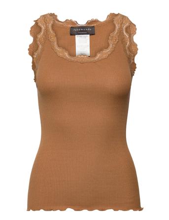Silk Top W/ Lace T-shirts & Tops Sleeveless Brun Rosemunde*Betinget Tilbud