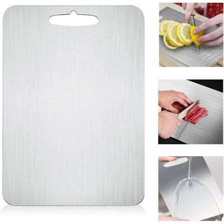 Titan skärbräda, skärbräda i rostfritt stål, dubbelsidig titan skärbräda för kött, skärbräda för frukt - Xin h 34*23cm