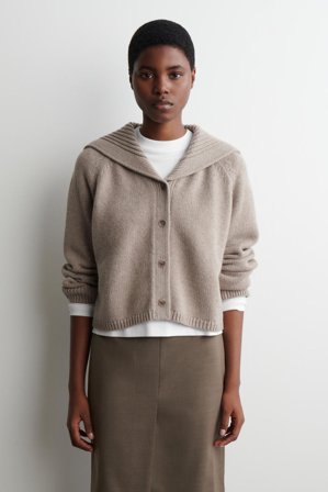 COS Women's Sailor-Collar Wool Cardigan in Beige