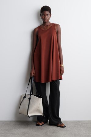 COS Women's Abito Mini Swing In Jersey Di Cotone in Rosso