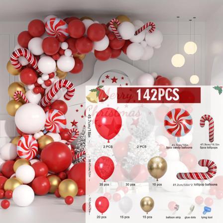 Joulupallot Garland Arch Kit punaisella, vaaleanpunaisella, martini-sinisellä, pavunvihreällä, valkoisella ja kultaisella palloilla, joulupukki ja 