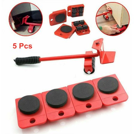 Møbel Flytning Caster Hjul Tunge Ting Flytning Værktøj Flytning Rulle Med 4 Hjul Og 1 Hjul Bar - Rød