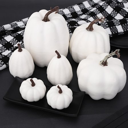 7 stk. Hvide udendørs efterårsgræskar dekoration, store små græskar