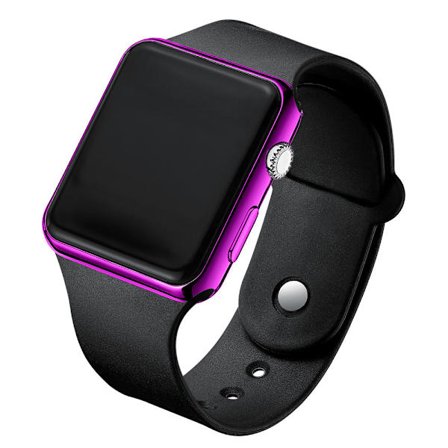 Violetti kotelo - musta ranneke - tyylikäs ja yksinkertainen universaali neliönmuotoinen LED-mustakello opiskelijoille, vedenpitävä, valoisa, 