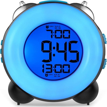 Kovaääninen herätyskello syväunille, valinnainen hälytystoiminto, kaksoisherätysasetus, torkkutoiminto, yövalo, paristokäyttöinen sängyn vieressä 
