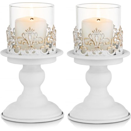 Vintage Ljusstakar Vit Ljusstake - Dekorativa Metall Ljusstakar för Matsalsbord Centerpiece Kamin Mantel Jul Fest Bröllop Dop Påsk Födelsedag 