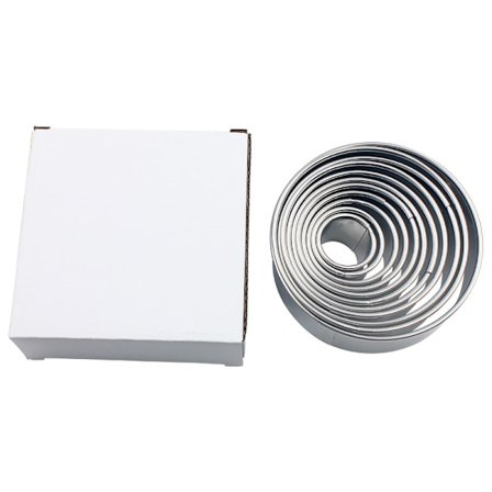 11 st rostfritt stål kakskärare set Mousse kex rund skärring små molds varierar från 0,9-3,6 tum