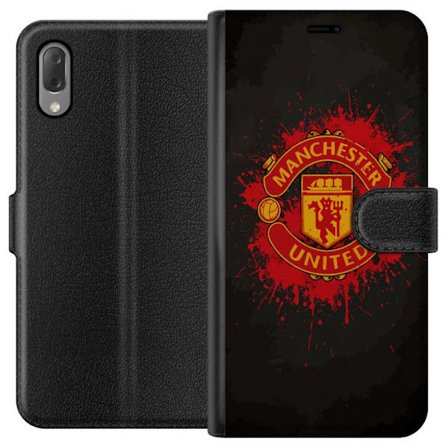 Kompatibelt Lommeboketui til Sony Sony Xperia L3 Manchester United logo i rød og gul farge med røff sportslig bakgrunn