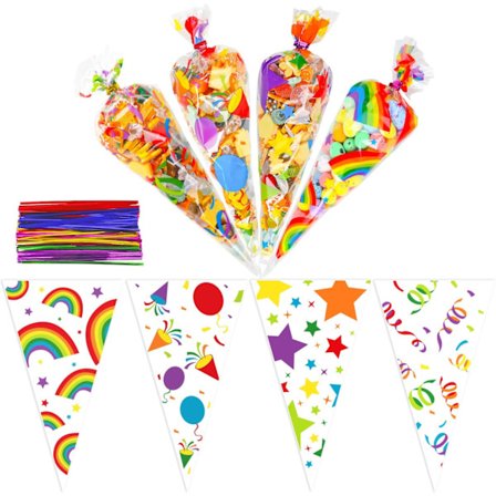 Rainbow Clear Cone-påsar,120 bitar Rainbow Cellofan Godis Cone-påsar Med Twist Slips För Fest,Födelsedag,Festfavorittillbehör regnbåge-multi 17 x 30cm