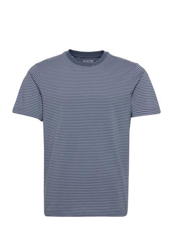 Slhnorman Stripe Ss O-Neck Tee T-shirt Blå Selected Homme
