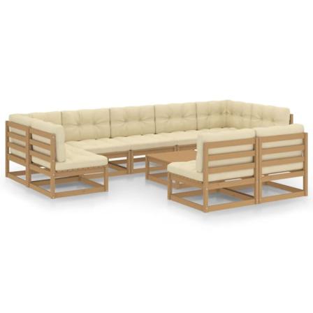 Vidaxl Loungegrupp Med Dynor 10 Delar Honungbrun Massiv Furu Brun